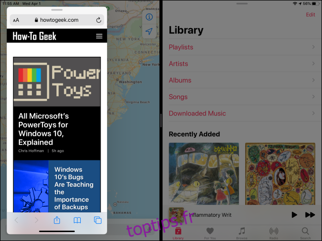 Utilisation simultanée de la vue Slide Over et Split View sur iPad