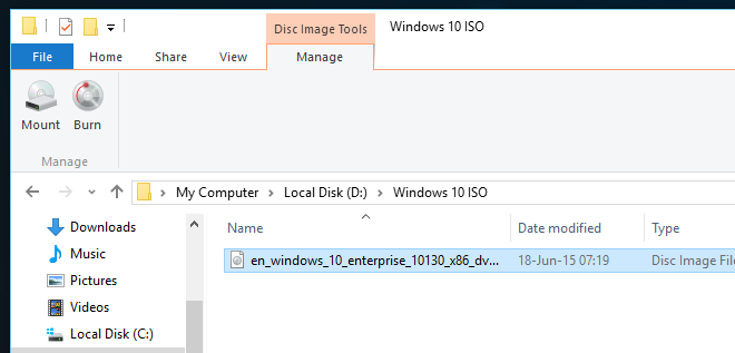 Montage ISO de Windows 10