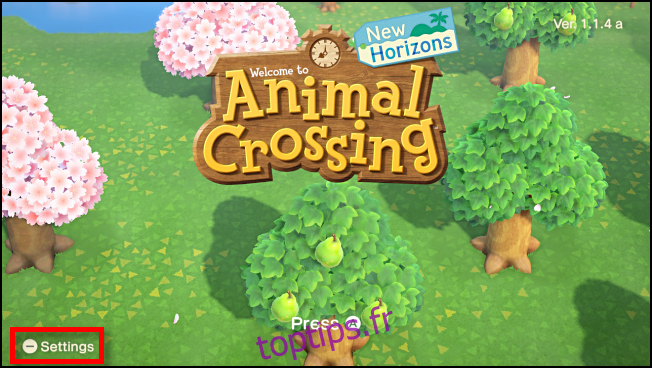 Options de lancement depuis l'écran titre dans Animal Crossing: New Horizons