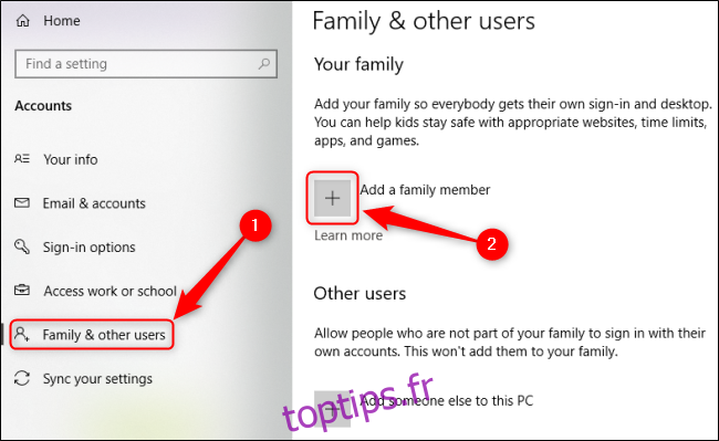 Menu Famille Windows 10