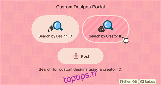 Animal Crossing New Horizons Design personnalisé Kiosk_Creator ID