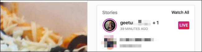 La section Histoires sur Instagram dans un navigateur de bureau.