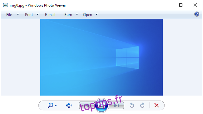 La visionneuse de photos Windows classique activée sur Windows 10