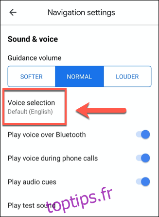 Appuyez sur Sélection vocale pour accéder aux options de sélection vocale de Google Maps