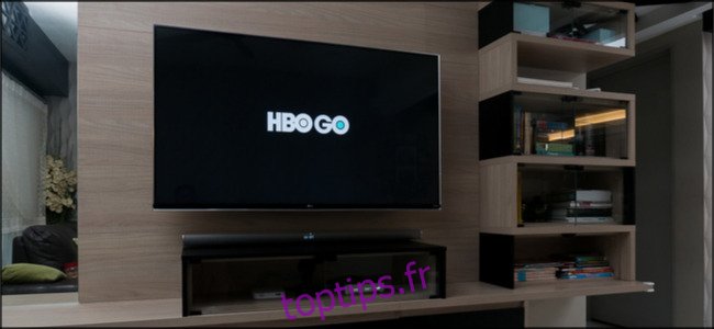 Logo HBO Go sur un téléviseur grand écran.