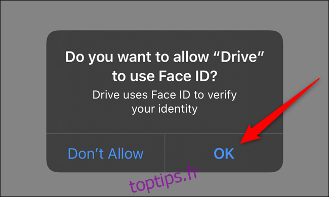 Autorisez Google Drive à accéder à Face ID ou Touch ID