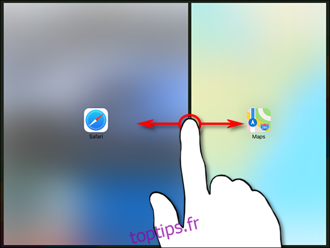 Contrôle proportionnel des deux applications dans Split View sur iPad à l'aide de la partition noire