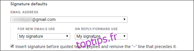 Paramètres par défaut de la signature Gmail