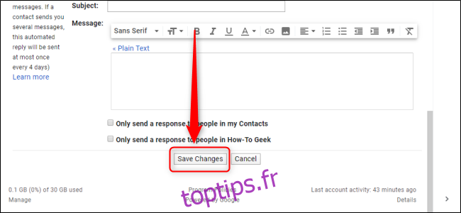 Paramètres Gmail Enregistrer les modifications