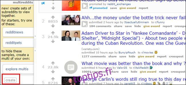 Reddit Création de Multireddits