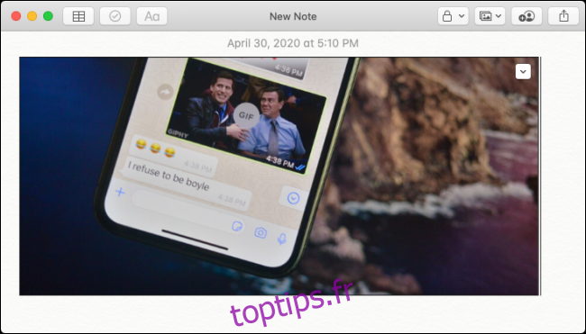 Image de l'iPhone collée dans Apple Notes sur Mac