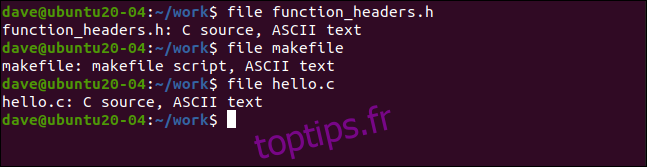 fonction de fichier + headers.h dans une fenêtre de terminal.