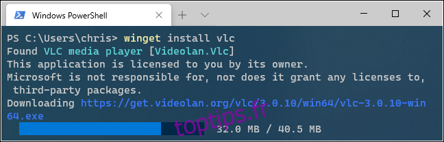 Installation de VLC avec le gestionnaire de packages Windows