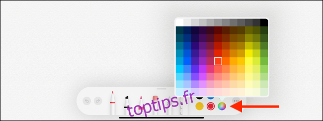 Option Palette de couleurs dans l'application Notes