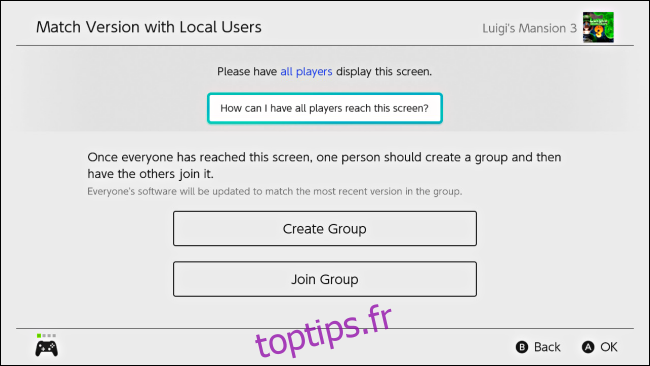 Créer un groupe ou rejoindre un groupe pour mettre à jour le logiciel sur Nintendo Switch