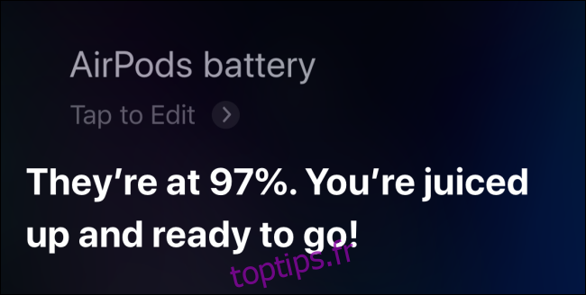 Utilisation de Siri pour vérifier la batterie des AirPods sur iPhone