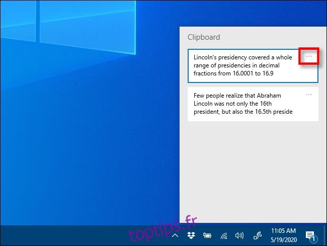 Cliquez sur les points de suspension (...) En regard de l'élément que vous souhaitez épingler sur Windows 10.