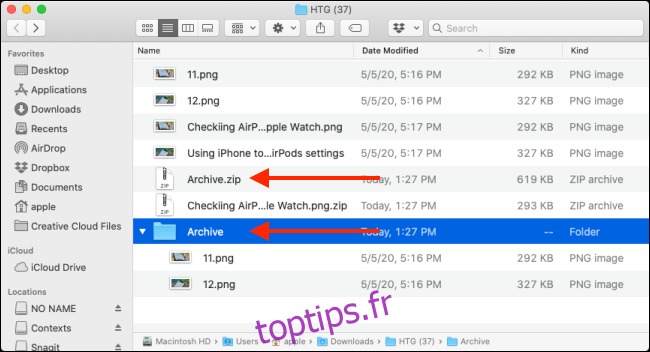 Double-cliquez sur le fichier Zip pour décompresser le fichier ou le dossier sur le Mac