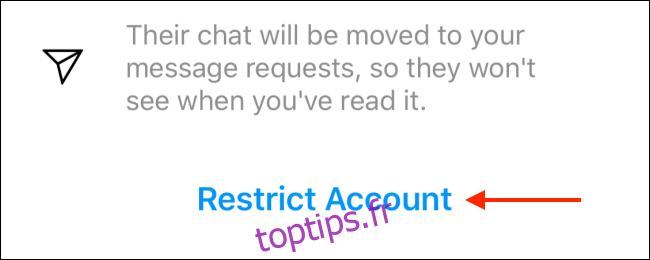 Appuyez sur Restreindre le compte dans le menu à débordement sur Instagram