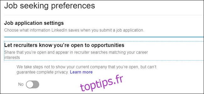 Préférences de recherche d'emploi ouvertes aux opportunités