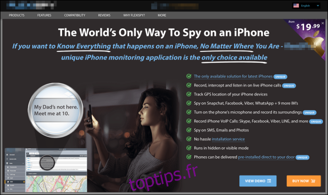Une publicité pour un logiciel espion iPhone.
