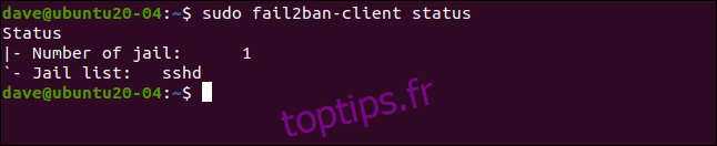 sudo fail2ban-client status dans une fenêtre de terminal.