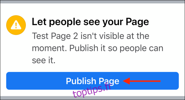 Appuyez sur le bouton Publier la page de votre page Facebook