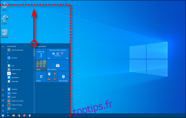 Redimensionner verticalement le menu Démarrer de Windows 10