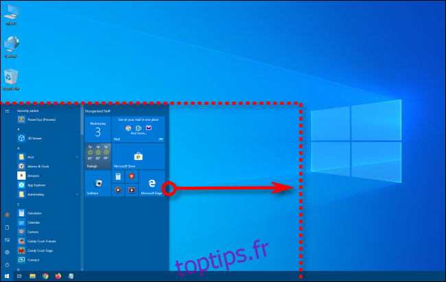 Redimensionner la largeur du menu Démarrer de Windows 10