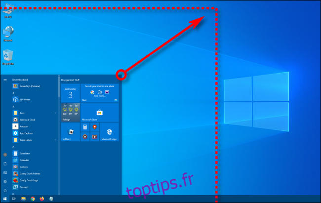Redimensionner le menu Démarrer de Windows 10 en diagonale