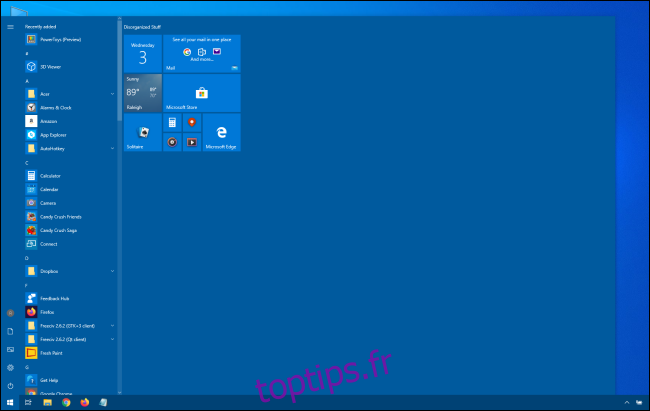 Énorme menu Démarrer de Windows 10
