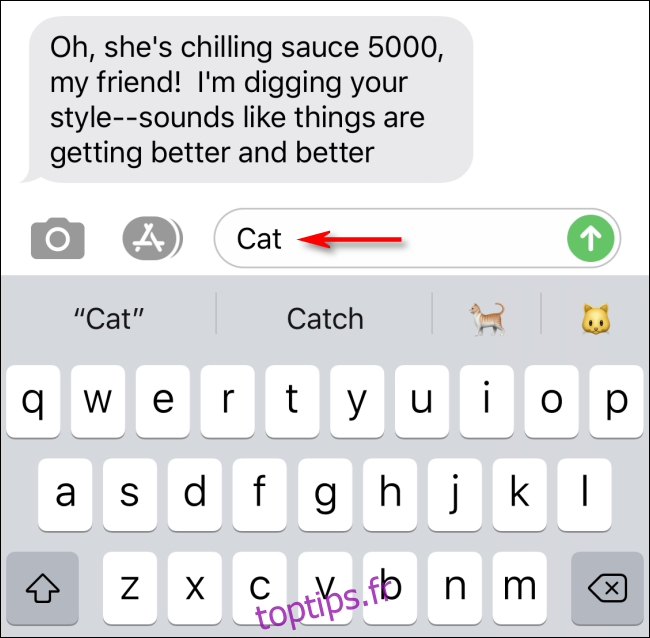 Tapez des messages pour voir la recherche d'emoji de texte prédictif