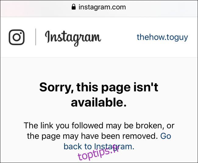 Impossible d'ouvrir l'URL du profil du profil Instagram qui vous a bloqué
