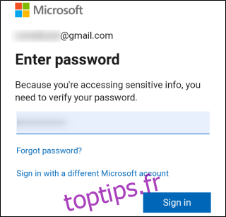 Connectez-vous à votre compte Microsoft.