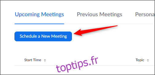 Programmer une nouvelle réunion bouton