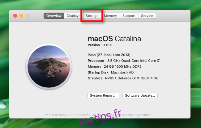 Cliquez sur Stockage dans À propos de ce Mac