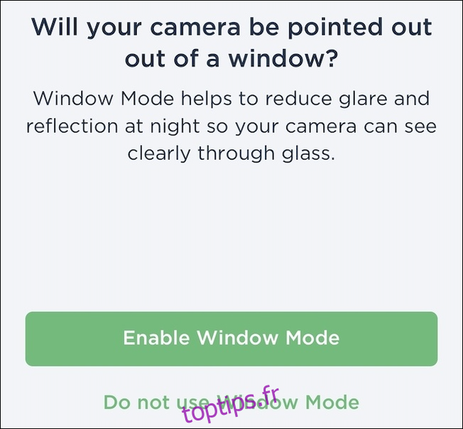 Invite de mode fenêtre pour les caméras ecobee