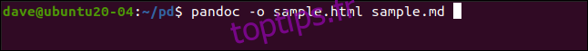 pandoc -o sample.html sample.md dans une fenêtre de terminal.