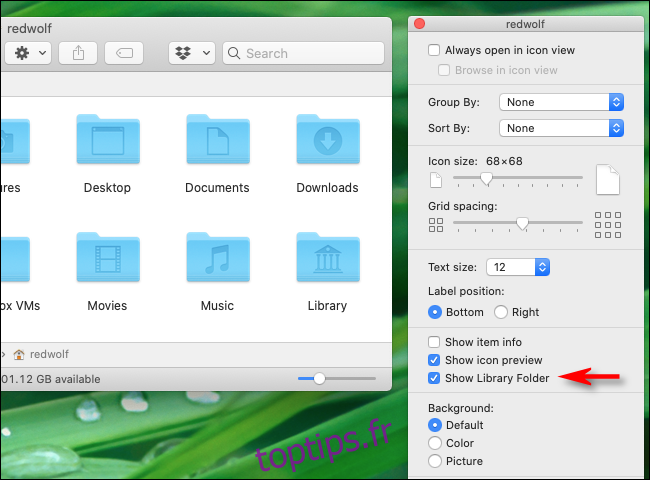 Afficher les options d'affichage dans le Finder pour afficher le dossier de la bibliothèque sur Mac