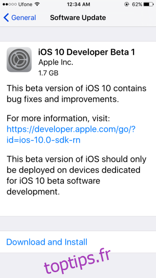installation ios-10-beta