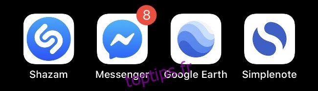 Quatre icônes d'application iOS bleues.