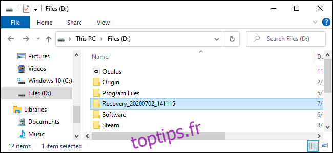 Où Windows File Recovery place les fichiers récupérés.