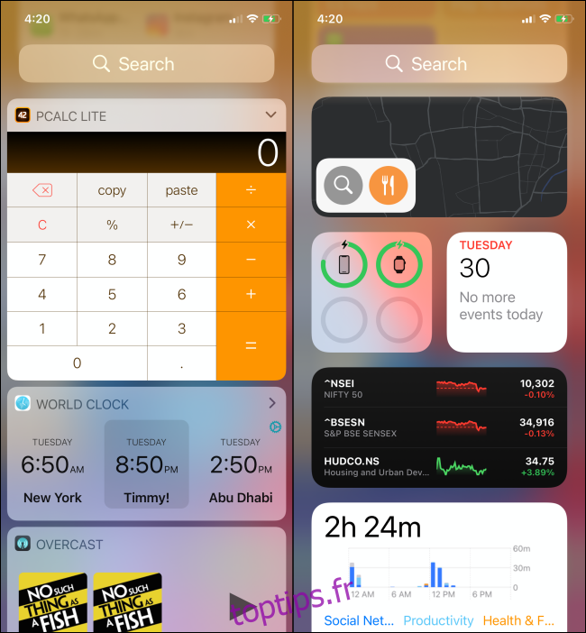 Affichage d'anciens widgets avec de nouveaux widgets dans iOS 14