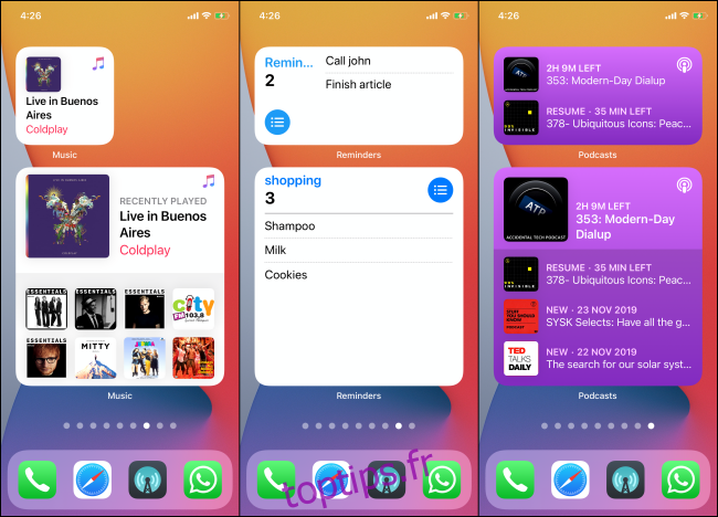 Différentes tailles de widgets dans l'écran d'accueil iOS 14