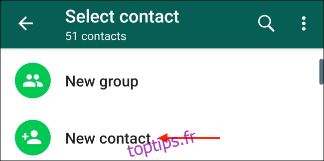 Appuyez sur le bouton Nouveau contact sur Android