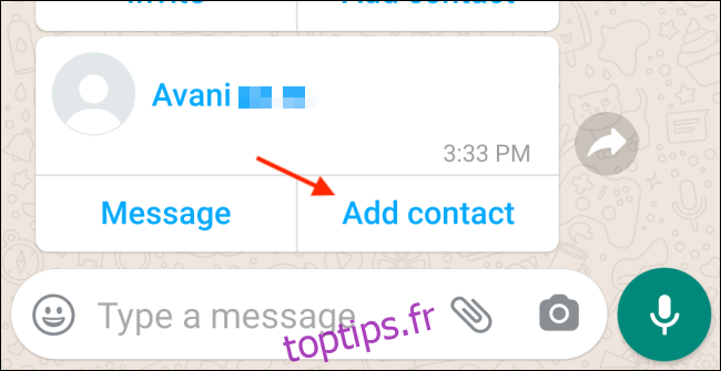 Appuyez sur Ajouter un contact dans Android WhatsApp