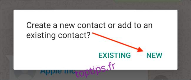 Appuyez sur le bouton Nouveau pour le contact sur Android