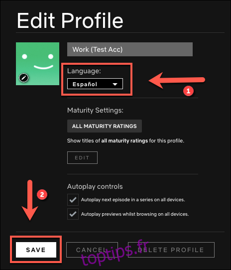 Sélectionnez la langue dans laquelle vous souhaitez modifier votre profil, puis cliquez sur 