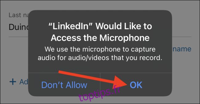 Autorisez l'application LinkedIn à accéder au microphone de votre téléphone