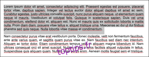 Exemple de texte d'un document Microsoft Word, avec un paragraphe sélectionné.